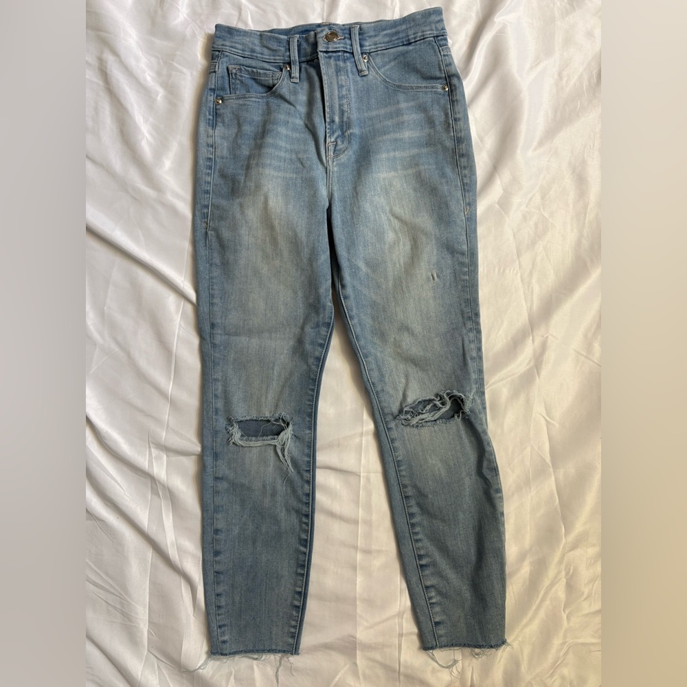 Good American Good Waist Crop Raw Fray Hem Jeans